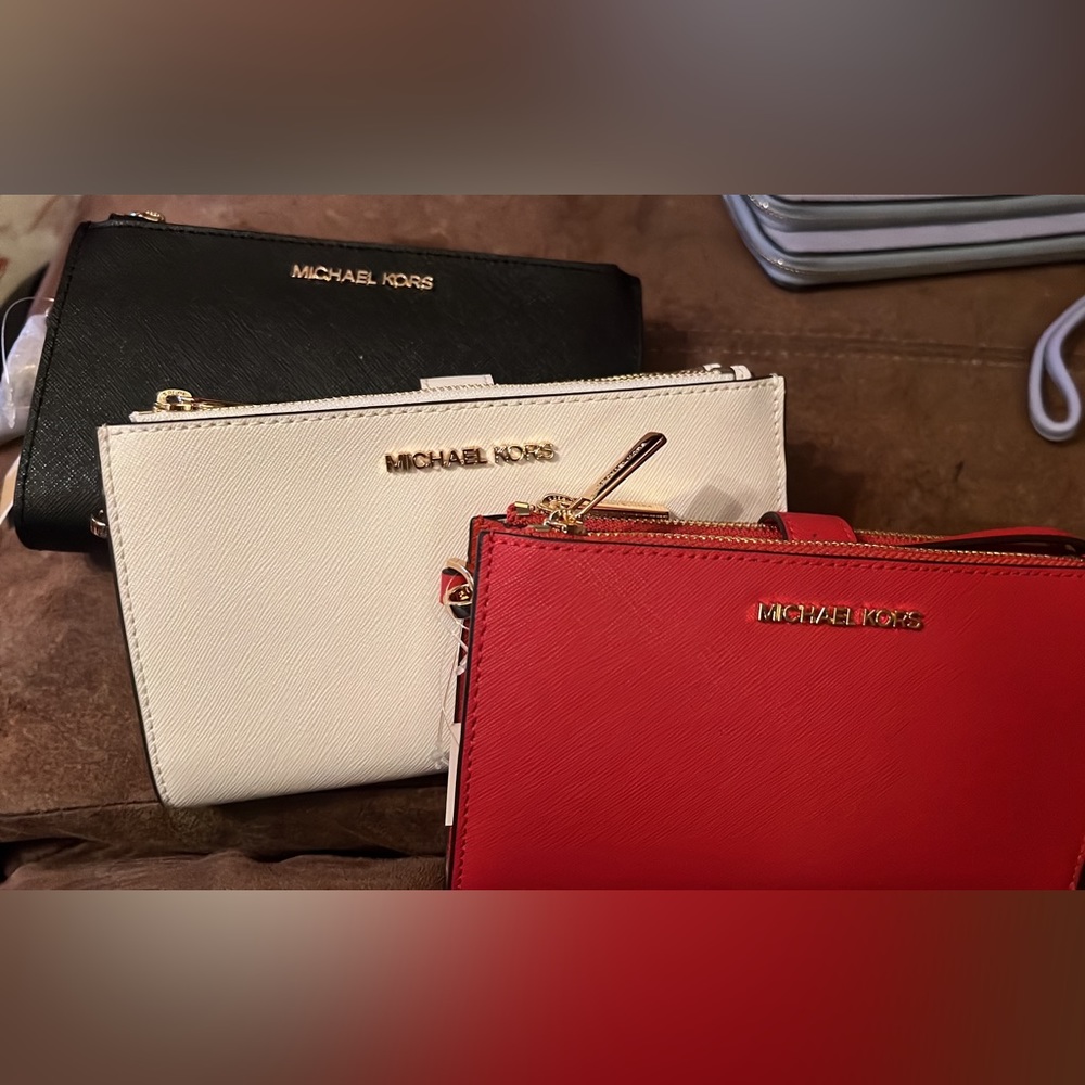 Mk double zipper wristlet wallet